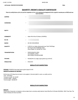 Certificate of Packing