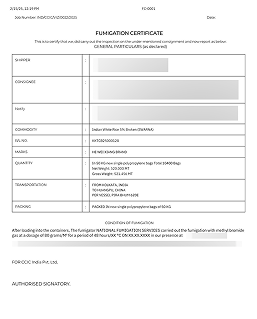 Fumigation Certificate