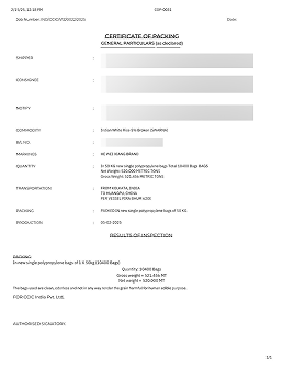 Quantity, Weight & Quality Certificate