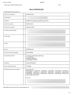 Tally Certificate